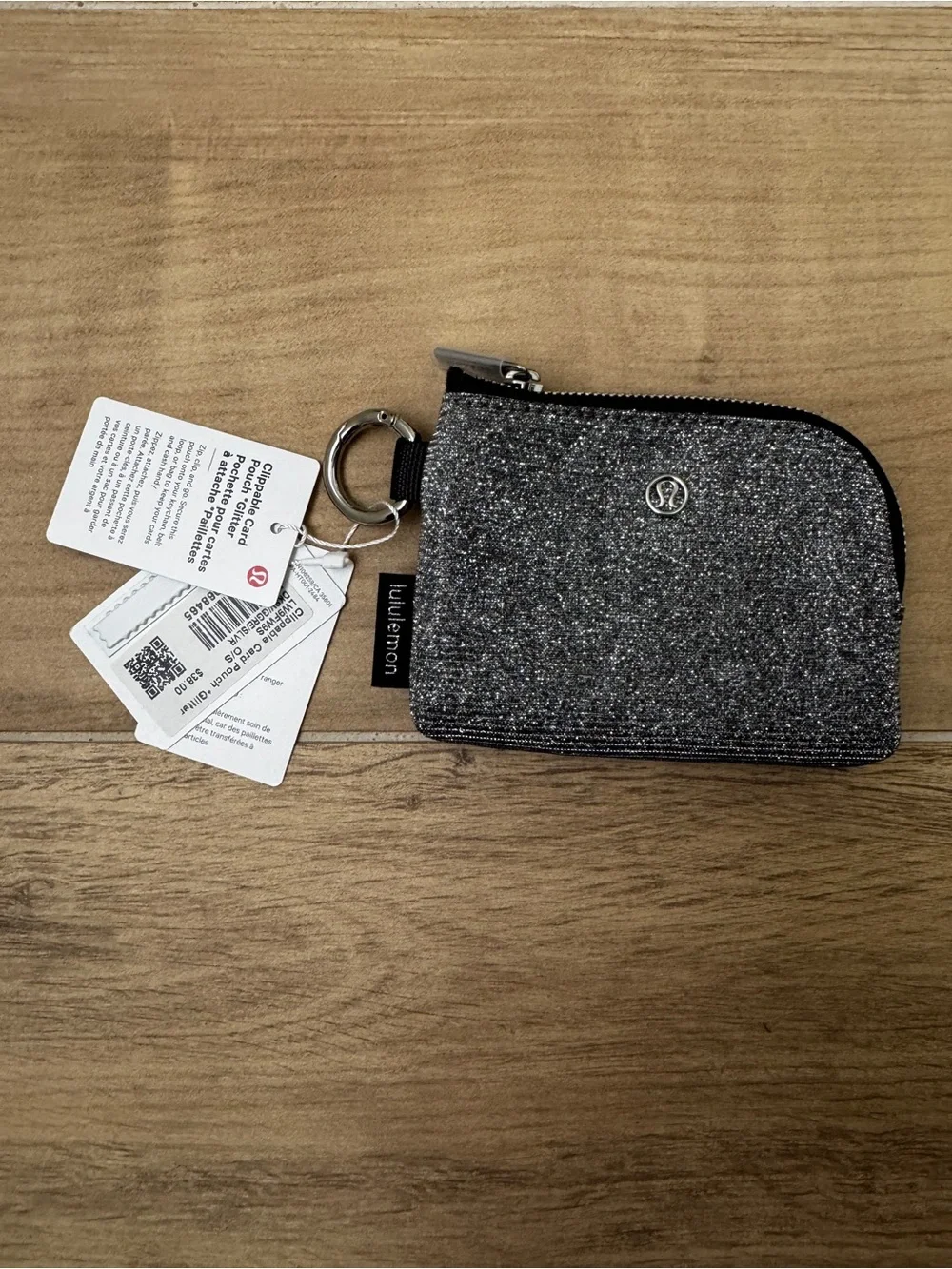 lululemon Glitter Black Silver Clippable Card Pouch